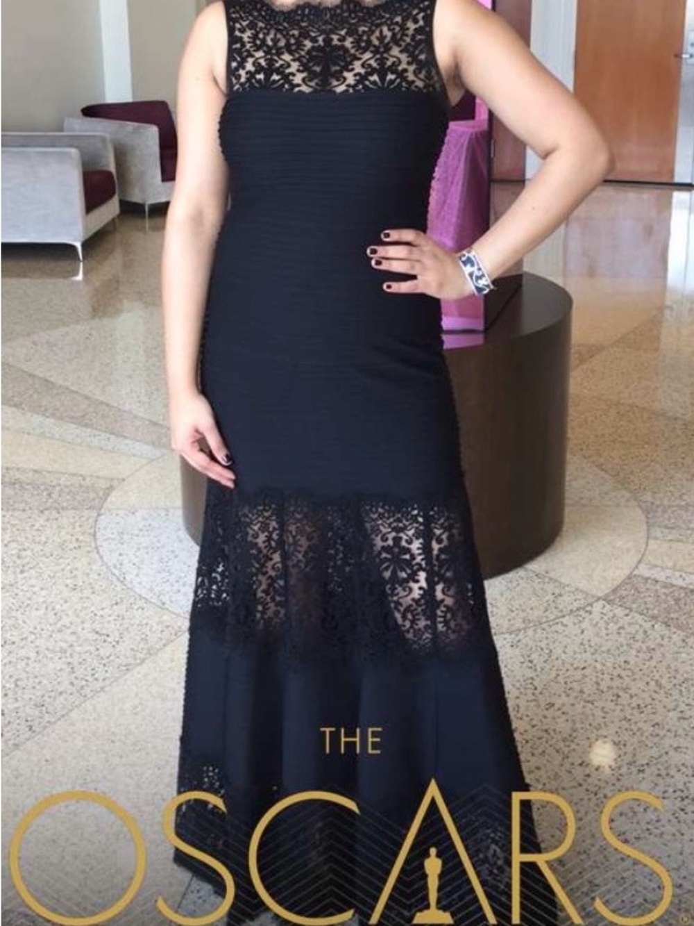 Tadashi Shoji Black Lace Illusion Maxi Dress